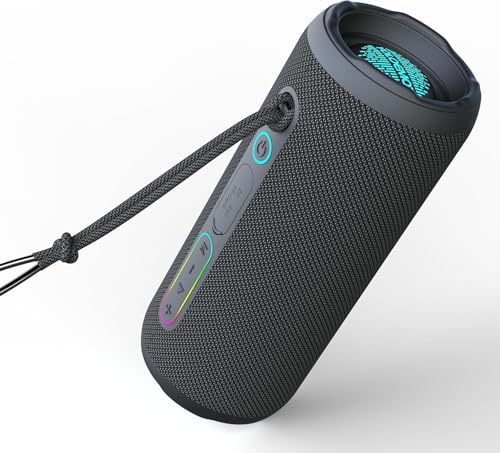 YOLOEMOT T13 Portable Bluetooth Speaker, 24W Stereo Sound Deep Bass, IPX7 Waterproof, 12H Playtime, Bluetooth 5.3, TWS Pairing, RGB Light for Shower Camping Beach Outdoor (Black)