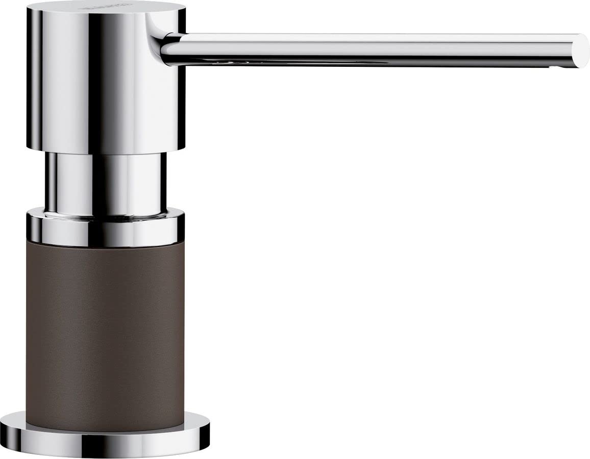BLANCO LATO soap Dispenser in café/Chrome | Suitable for All BLANCO Kitchen Mixer taps | Convenient top Filling | Washing-up Liquid/soap Dispenser | 35 mm tap Hole | Bottle Volume 300 ml | Ø 4.5 cm