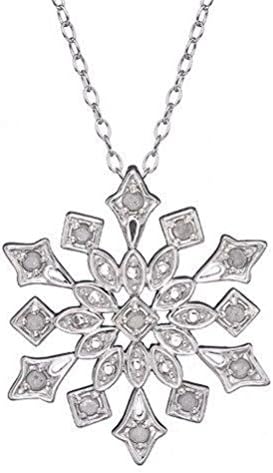 Crystalbella Fashion Silver .05 Ctw Genuine Rhinestone Snowflake Pendant On 18" Necklace