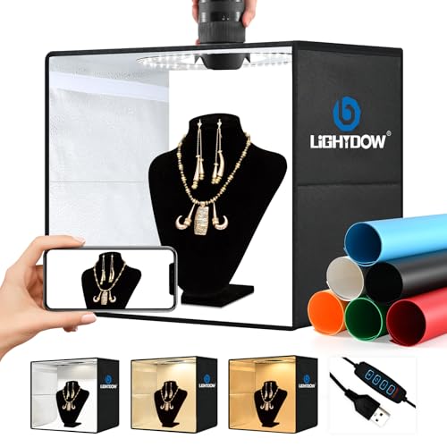 Lightdow Light Box Photography, 40CM/16"x16" Portable Photo Box Booth with 120 LED Lights Dimmable & 6 Backdrops, Mini Shooting Tent Kit for Small Product, Jewelry