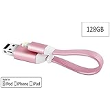 128GB iPhone USB Flash Drive and Charging Cable 2 in 1, iOS Memory Stick, iPad External Storage Expansion for iOS PC Laptops (Rose Gold)