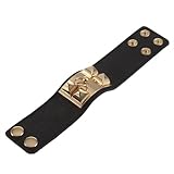 Gold Pyramid Stud European Leather Cuff Bracelet - Black Color