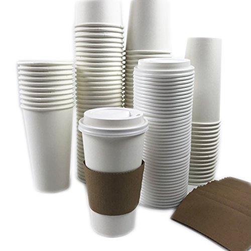 Black Cat Avenue 50 Sets 20oz Disposable Hot White Paper Cups with Lids and Sleeves For Hot Drinks Coffee Cocoa Chocolate Latte Cappuccino - Thumbnail 2