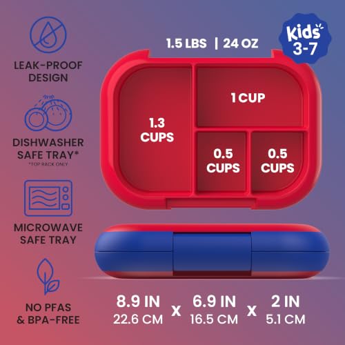 Bentgo Chill Kids Leak-Proof Lunch Box - 4-Compartment Bento Box with Built-In Ice Pack, 3.3 Cup Capacity, PFAS & BPA-Free, Microwave & Dishwasher Safe, Ideal Size for Ages 3 to 7 (Red/Royal)