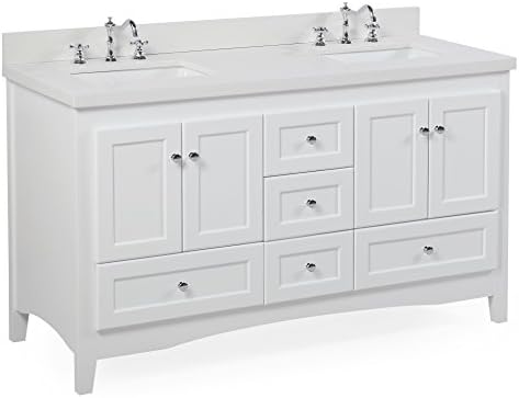Abbey 60-inch Double Bathroom Vanity (Quartz/White): Includes White Cabinet with Stunning Quartz Countertop and White Ceramic Sinks