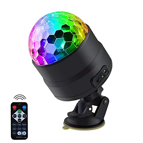 Mini Disco Ball Light, DDSKY 7 Magic Colors Music Activated Disco Effect Lights with Remote Control, 3 Playing Modes, USB Cable Suction Cup for Car Home Party