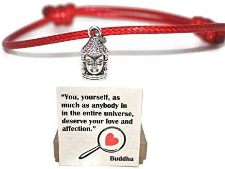 Buddha red cord sliding knot string bracelet and love quote note card