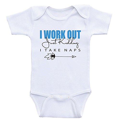 Baby Boy Clothes "I Work Out, Just Kidding I Take Naps" Funny Baby Onesies (3mo-Short Sleeve, Blue Text)