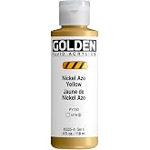 Golden Fluid Acrylics - Nickel Azo Yellow - 4 oz Bottle | Artist grade acrylic paint with rich pigment load and a flowing constency useful for even coverage and fine details.