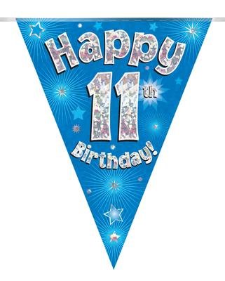11th Birthday Blue Birthday Party Flag Banner Bunting Age 11