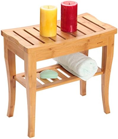 Bamboo Shower Bench Chair Seat, Spa Bath Stool with Storage Shelf