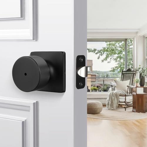Goldenwarm Matte Black Door Knobs Interior, Privacy Bedroom Door Knob with Lock, Black Interior Door Knobs Bathroom 6 Pack