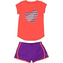 New Balance Baby Girls' Athletic Tee and Short Sets, Sunrise/Violet, 12 Months