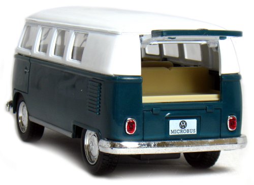 5" Die-cast 1962 VW Classic Bus 1/32 Scale (Green), Pull Back n Go Action.