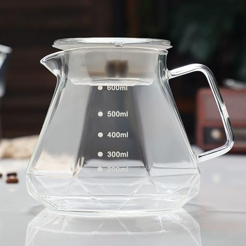 HOOPZOZA V60 Glass Coffee Pot 600mL Coffee Maker Diamond Style Teapot Glass Pot Pour Over Coffee with Lid (D-600+lid)