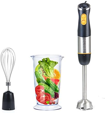 Hand Blender 3-in-1 Set with Stainless Steel Blades and Variable 6 Speed Control Includes Egg Whisk and Beaker Attachment for Shakes, Smoothies, Juice, Baby Food