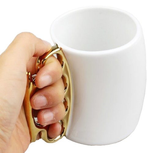 HotEnergy Fisticup Brass Knuckle Duster Handle Coffee Milk Ceramic Mug Cup Fist Cup Gift
