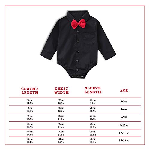 Infant Baby Boys Dress Shirt Bodysuit Formal Long Sleeve Rompers for Wedding Party (Black, 18-24 Months) - Thumbnail 2
