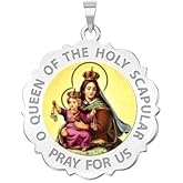 PicturesOnGold.com Scapular Scalloped Round Religious Medal Color - 2/3 Inch Size of Dime, Sterling Silver