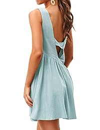 LOMON Vestido con tirantes de espagueti para mujer, plisado, sin espalda, informal, mini vestido