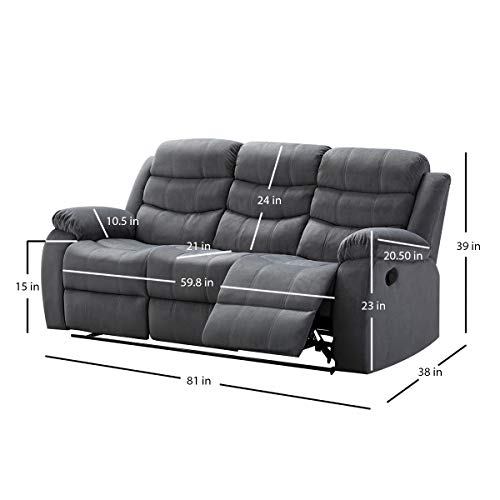 Christies Home Living 2-Piece Reclining Living Room Upholstered Sofa, Set with 4, Sofa & Loveseat, Grey