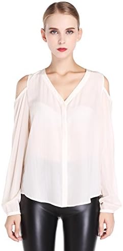 N.C.F. Women's White Solid Blouse V-Neck Solid Blouse Shirt With Cold Shoulder, XL