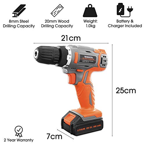 Terratek 13Pc Cordless Electric CombiDrill 18V/20V with LED Work Light