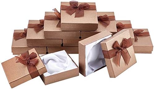 Nbeads 約12個 ブレスレット ギフトボックス 紙製 リボン付 ラッピングボックス 包装 贈り物 シンプル 小物 ジュエリー収納 ミニギフト ウェディング パーティー 9x9x2 7cm キャメル