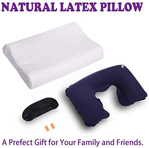 ZONMAI Cuscino Cervicale, Ergonomico Lattice Naturale Cuscino con Cuscino in Morbidezza Cotone Bianco Modello Doppia Onda Cuscino per Dormire, 44x27x6cm