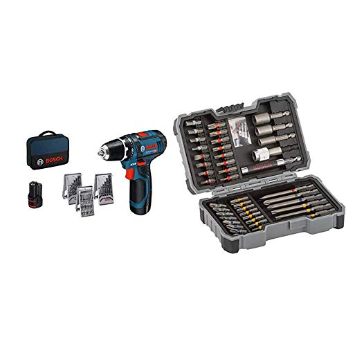 Bosch Professional Akkuschrauber GSR 12V-15 (2x 2,0 Ah Akku, 12 Volt, Schrauben-Ø max: 7 mm, in Tasche) + Bosch…