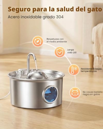 Stainless Steel Cat Fountain: Automatic Cat Drinker – 2.6L Stainless Steel Cat Fountain – Cat Water Dispenser – Pet Water Dispenser – Four Layer Filtration – Hemispherical