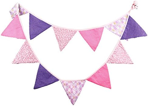 Pink&amp;Purple Double Layer Cotton Triangle Flag Children Birthday Party Festivals Buntings Banner Cake Bunting Banner Flag Outdoor Pennant Decoration,12pcs