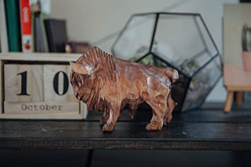 Bison Vintage Wooden Animal Toy Office Decor Wooden figure Vintage Wooden statue decorative Wooden Statue Carved Vintage sculpture Handturned gift FBA AF1