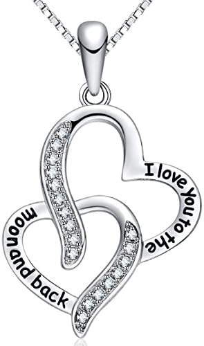 "I Love You to The Moon Back Love Heart Necklace, Jewelry Women & Girls, Special Birthday Gifts Girlfriend, Wife, Sister, Aunt, Grandma, Mom.
