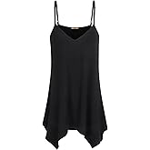 Miusey Womens Handkerchief Hem Sleeveless Flowy Tunic Tops Summer Casual Adjustable Spaghetti Strap Camisoles Long Tank Tops