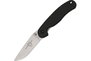 Ontario Knife Company Rat II, Satin AUS-8 Stainless Steel Drop-Point Blade Folding Pocket Knife, Black Nylon Handle Liner Lock Knife, Everyday Carry Knife – ON8860