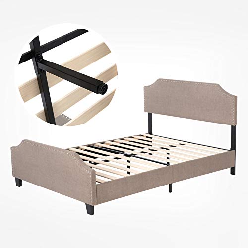 mecor Upholstered Linen Full Bed Frame, Platform Bed with Curved Shape