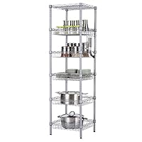 SINGAYE Storage Shelves, 6-Tier Wire Shelving Unit with Baskets Shelving Adjustable Storage Shelf, 13.4" D x 13.4" W x 51.2" H,Silver