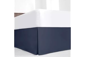 SKY BEDDINGS Luxury Pleated Queen Bed Skirt with Split Corners - 14 Inch Tailored Drop - Pleated Dust Ruffle - Wrinkle-Free 100% Microfiber - Easy Fit, Soft & Durable - Navy Blue