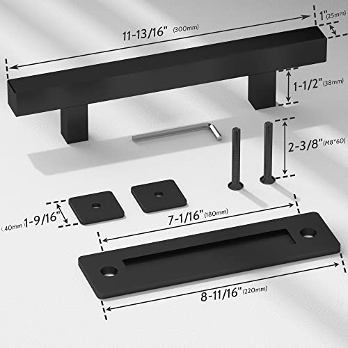 SANKEYTEW 12" Sliding Barn Door Handle Pull and Flush Hardware Set, for