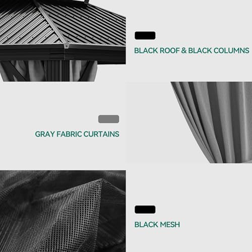 YITAHOME 10x12ft Hardtop Gazebo with Double Galvanized Roof, Netting & Curtains image 25