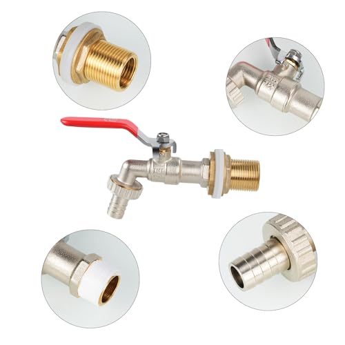 Drado 1/2'' Pouce Robinet à sphére Avec raccord de tuyau de qualité, Robinet de récupération d'eau sphérique extérieur, d'eau en Laiton, pour seau de pluie, réservoir, réservoir, seau de pluie