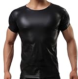 iYunyi Men's Sports Elastic Paint Faux Leather Sexy Tight T-shirts Underwear