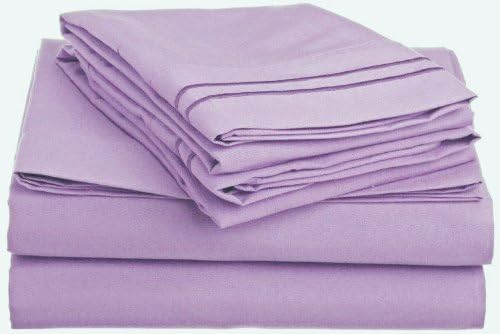 NJSR Textiles 600 Thread Count 100% Egyptian Cotton Italian Finish 1 Pc Fitted Sheet (+10 Inch) Pocket Length Full/ Double Bed, Lilac/Lavender Solid
