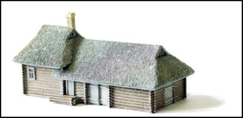 Terrain Maker Pewter Buildings & Books Large Log House & Barn w/Thatch Roof