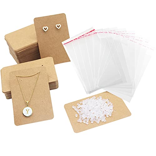 150 PCS Earrings Cards for Display Stud Dangle Earrings Holder Cards with 300 Rubber Earring Backs and 150 Self- Sealing Bags for Earrings Necklace Display Cards Kraft Paper, Brown