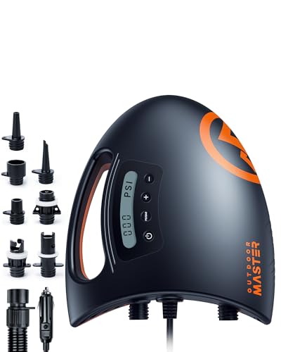 OutdoorMaster 20PSI High Pressure SUP Air Pump The Shark - Dual Stage Inflation & Auto-Off Feature, Deflation Function, 12V DC Car Connector, for Inflatable Stand Up Paddle Boards, Boats