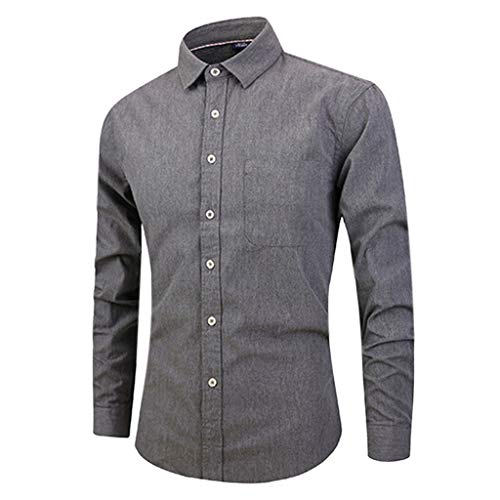 image for Sunhusing Men's Button-Down Solid Color Lapel Stitching Long Sleeve Sh