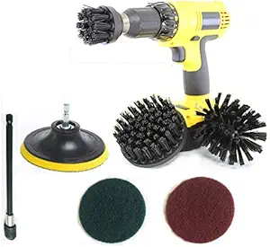 7 Piece Drill Scrub Kit Drill Brush Set with 6 Inch Extender - Industrial Brush - Baked on Food Remover - Electric Smoker - Smokers and Grills - Drill Brush - BBQ Cleaning Kit - Rust Remover