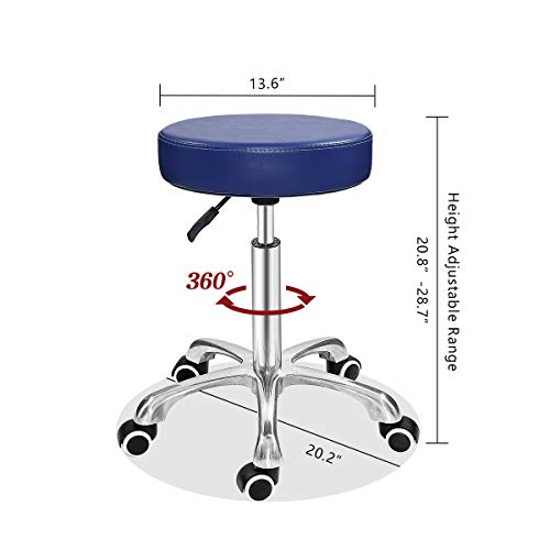 Grace & Grace Height Adjustable Rolling Swivel Stool Chair with Round Seat Heavy Duty Metal Base for Salon,Massage, Factory, Shop (Without Backres, Royal Blue) - Thumbnail 3